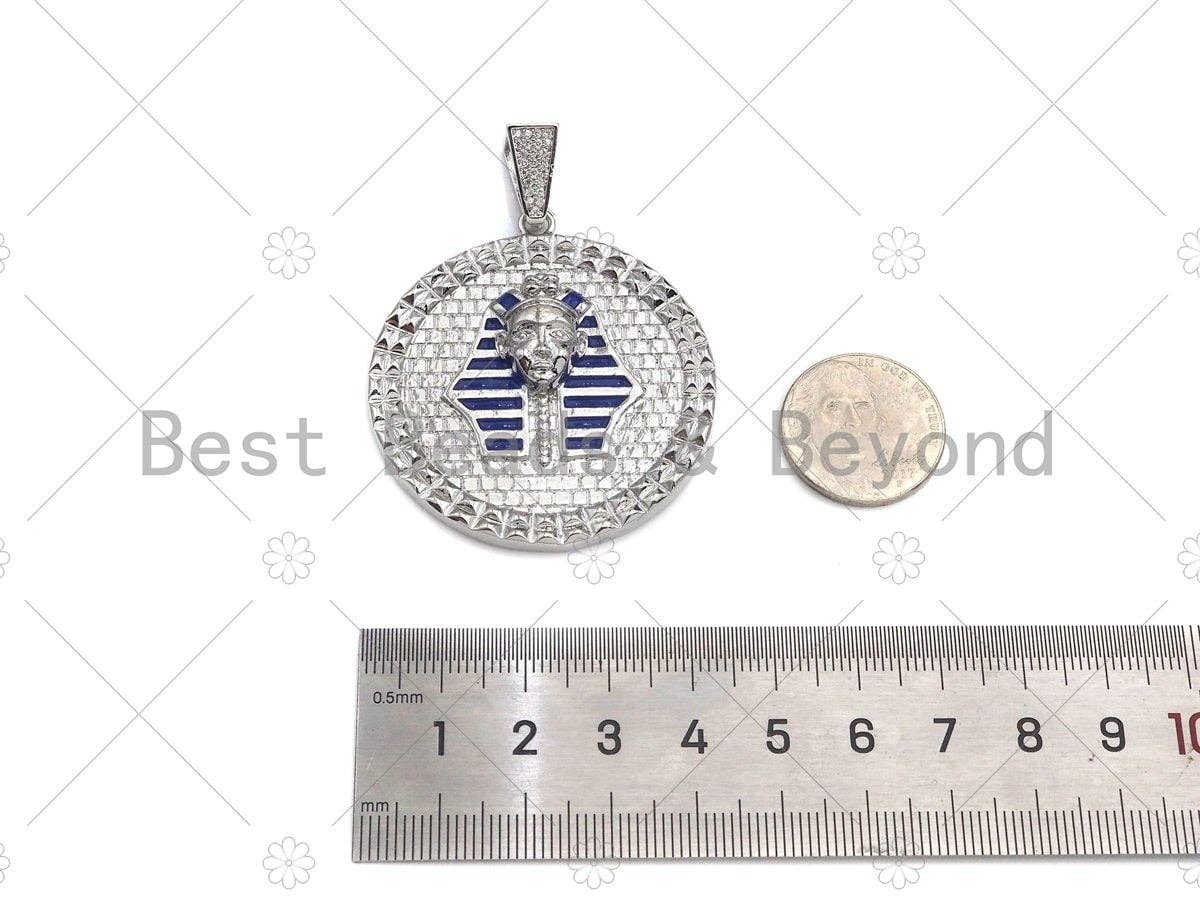 Dianty Gold/Silver Face On Round Coin Pendant/Charm,Medallion Cobalt Blue Enamel Charm, Necklace Bracelet Charm Pendant, 44x48mm, Sku#L550