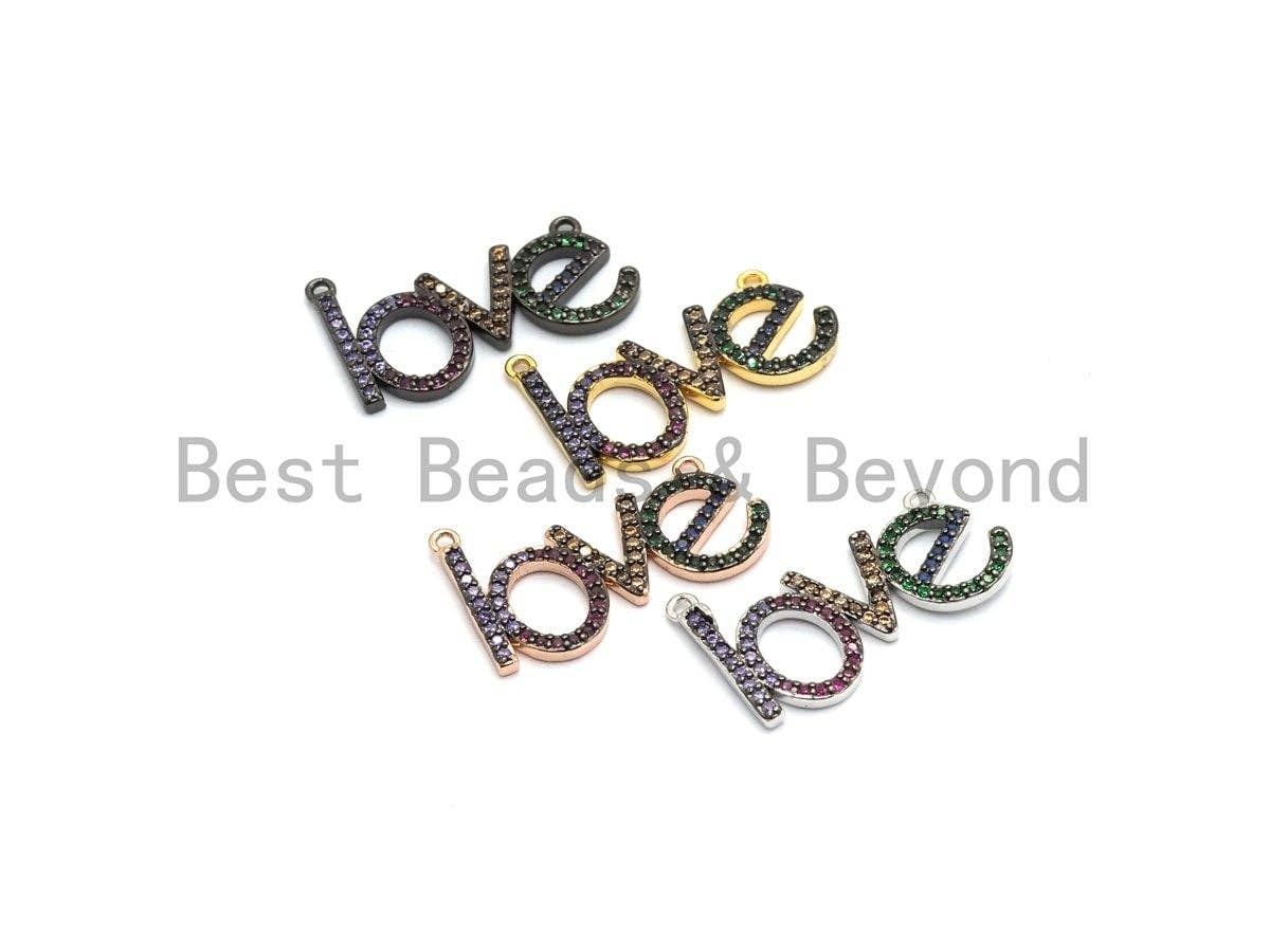 Rainbow CZ Micro Pave LOVE Letter Pendant with bail, Cubic Zirconia Love Pave Pendant Beads, Pave Pendant, 14x23mm,sku# F659