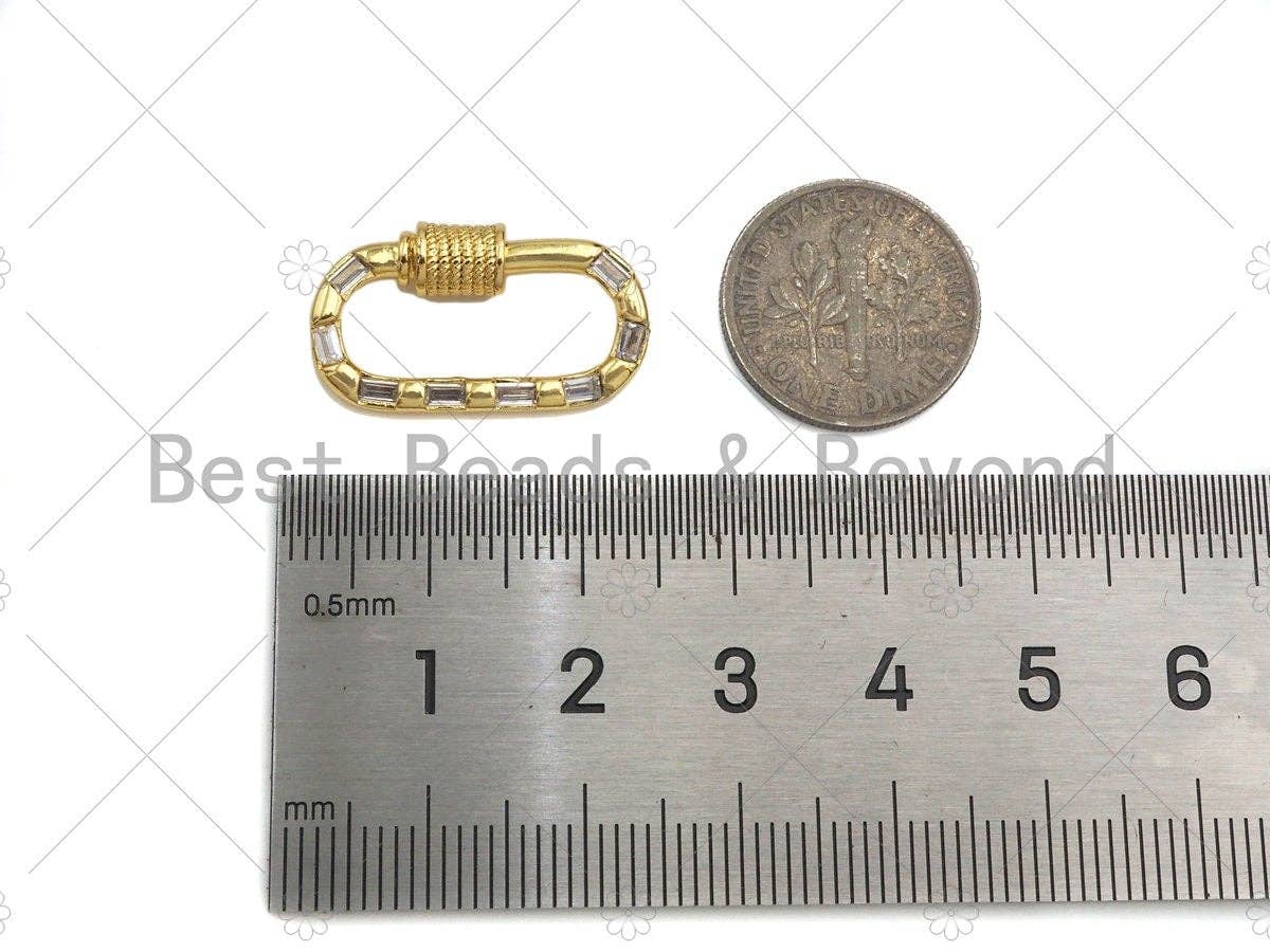 NEW STYLE Clear/Colorful Baguette CZ Pave Oval Shape Clasp, 18K Gold Carabiner Clasp, Pave Carabinar Clasp, 12x22mm, sku#JL18