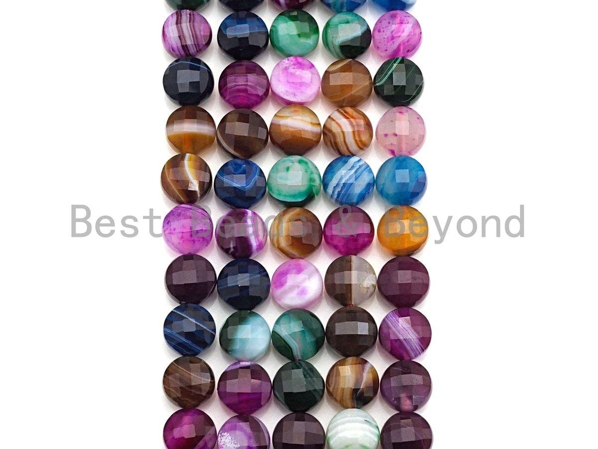 SPECIAL Double Sided Turtle Shell Cut Natural Agate Coin Shape beads, 8mm/10mm Checkerboard Cut Agate Beads, 15.5" Full strand, Sku#U764