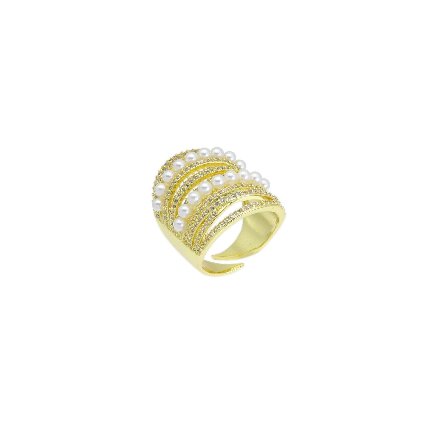 CZ White Pearl Chunky multiines Statment Ring, Sku#A185