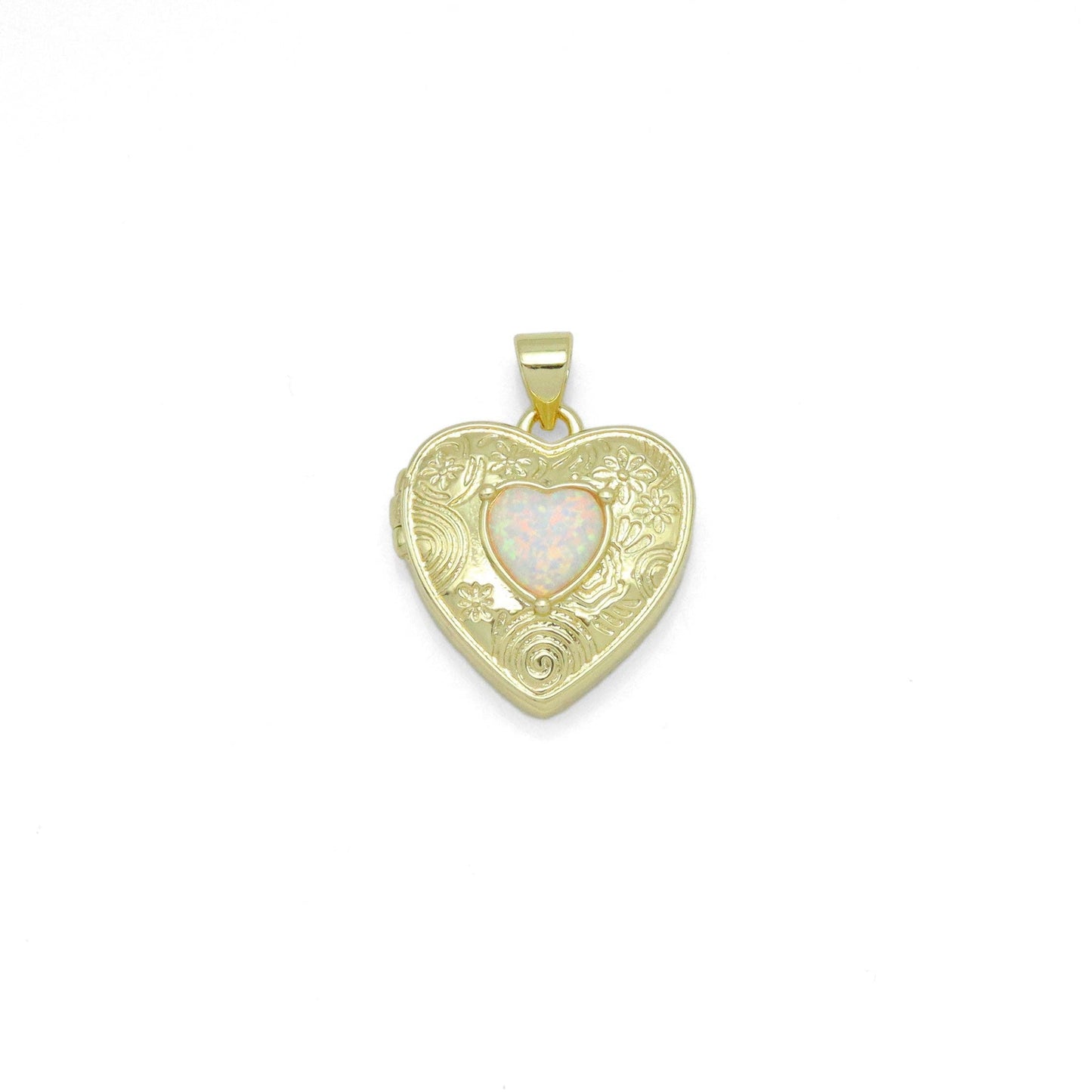 Gold Opal Heart Locket Charm Pendant, Sku#LX689
