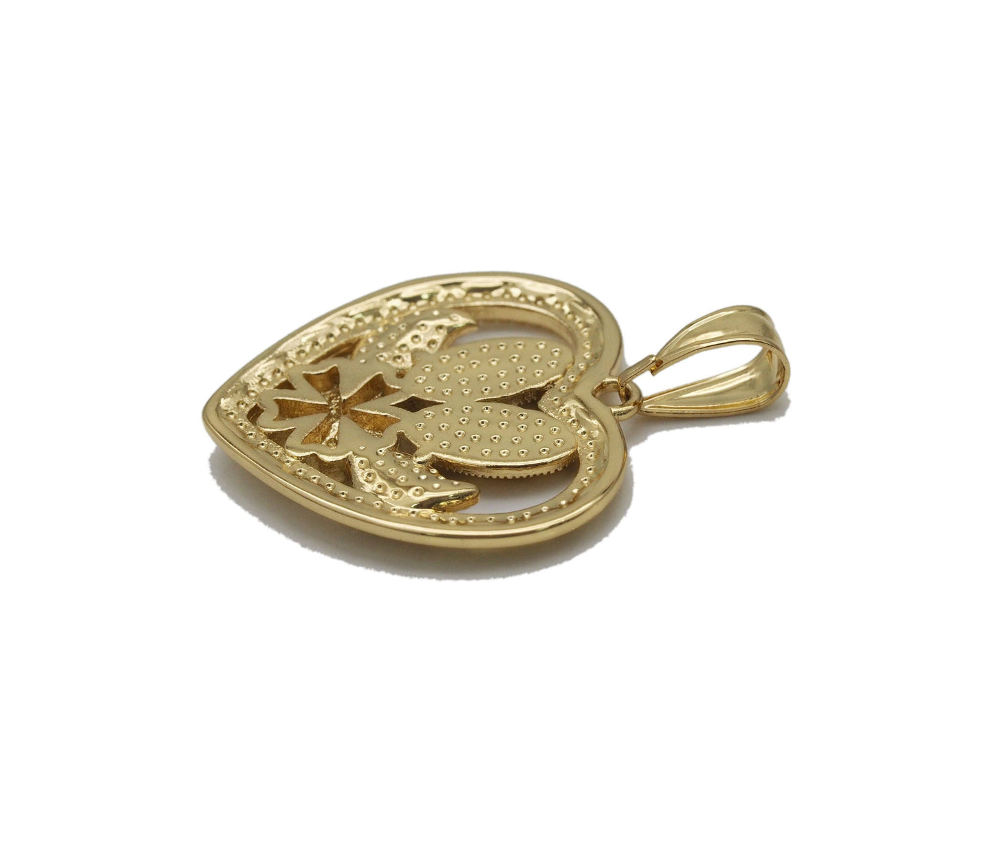 Gold CZ Virgin Mary Baby Jesus Flower Heart Charm, Sku#LK708