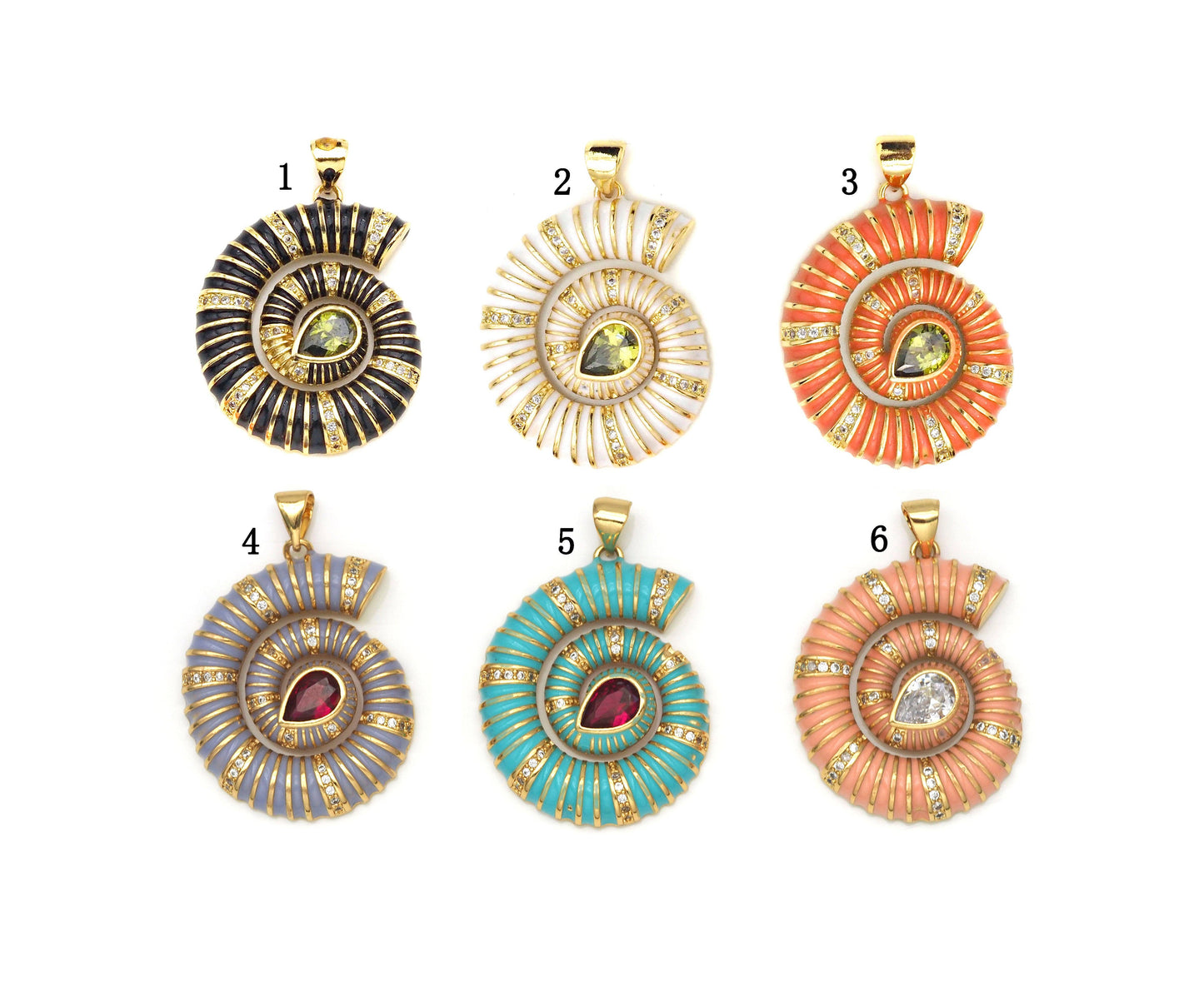 CZ Micro Pave Colorful Enamel Sea Snail Shape Charm, 18K Gold Enamel Pendant, Necklace Bracelet Charm Pendant,26x30mm,Sku#LK317