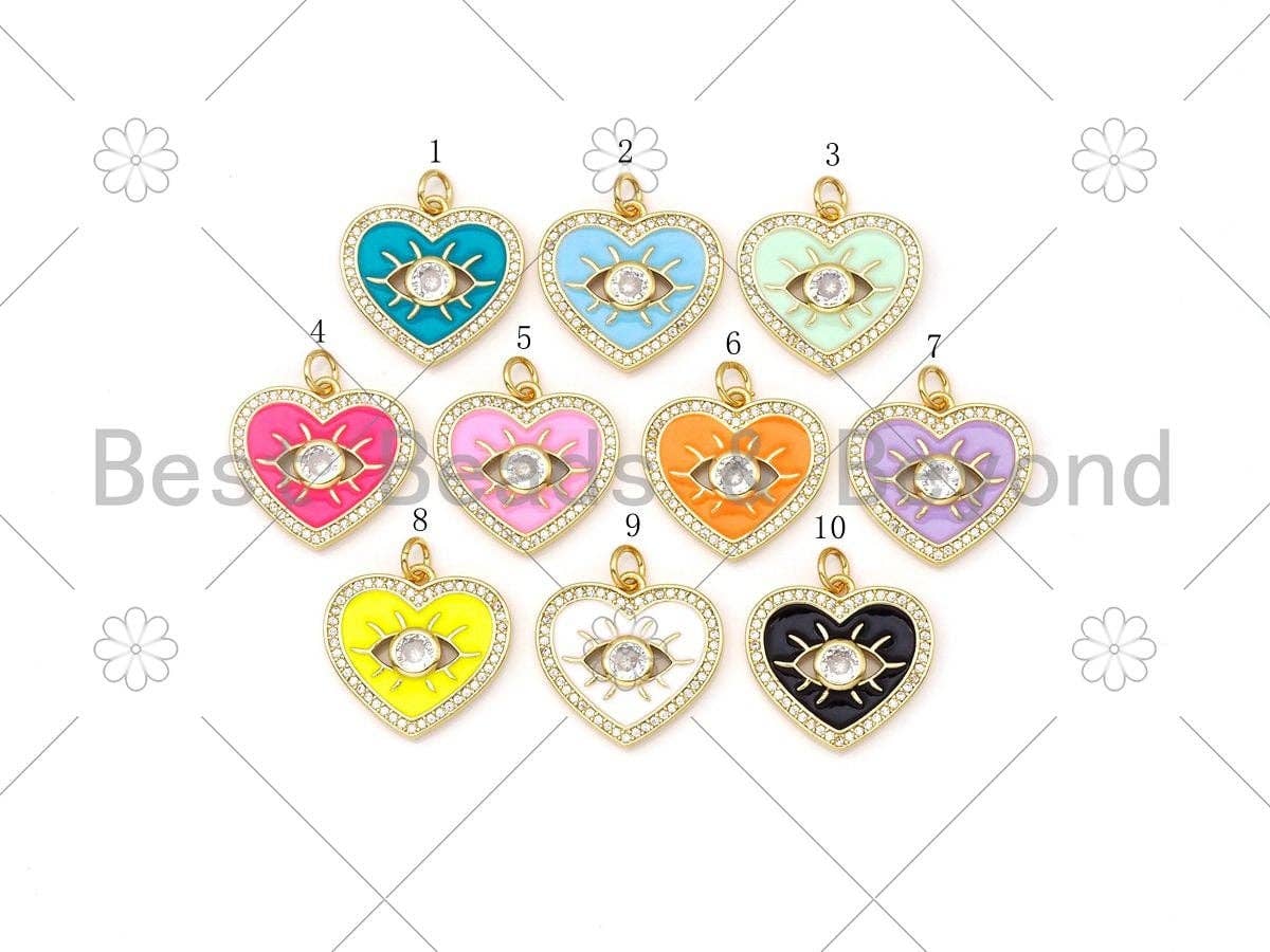 Enamel Colorful Evil Eye Heart Shape Pendant, Sku#F1414C