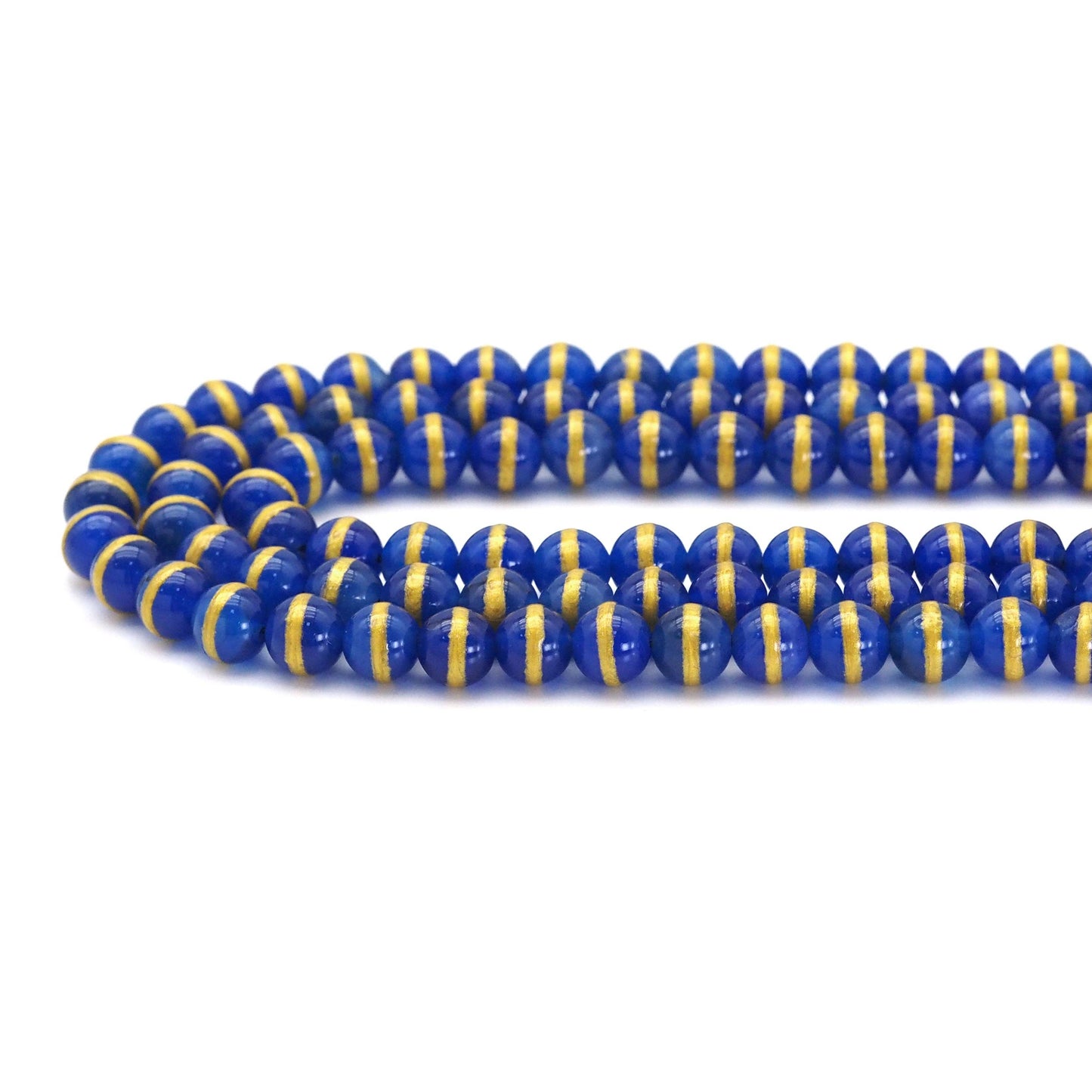 Blue Agate with Golden Line Beads, Sku#U1746C