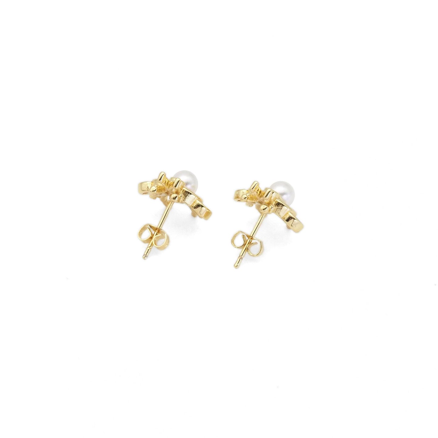Multicolor CZ Pearl Bee Stud Earrings, Sku#LK863