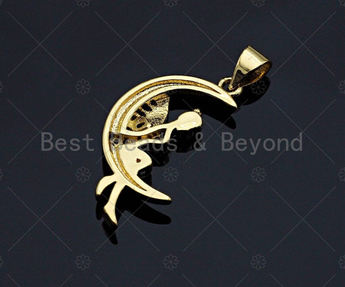 CZ Micro Pave Angel On Cresent Moon Shape Pendant, sku#F1235C