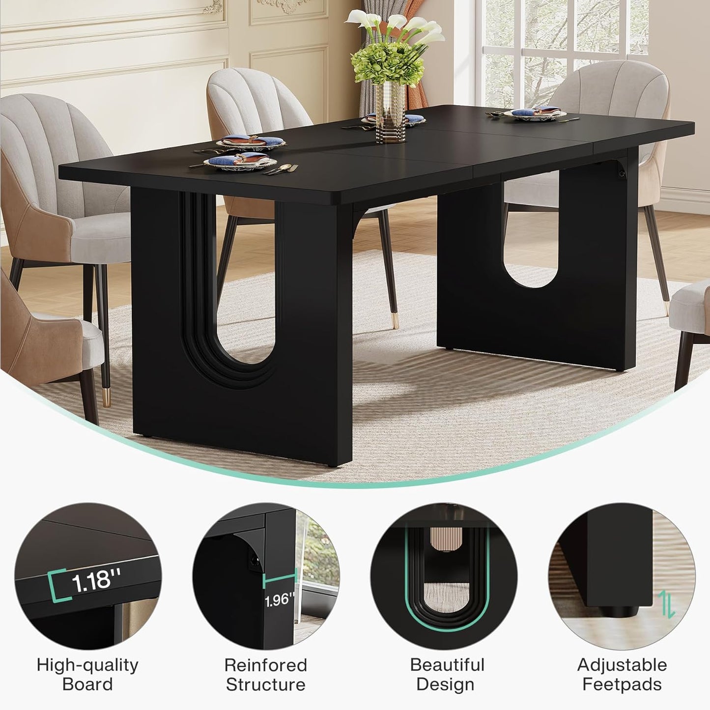 71" Modern Black Dining Table