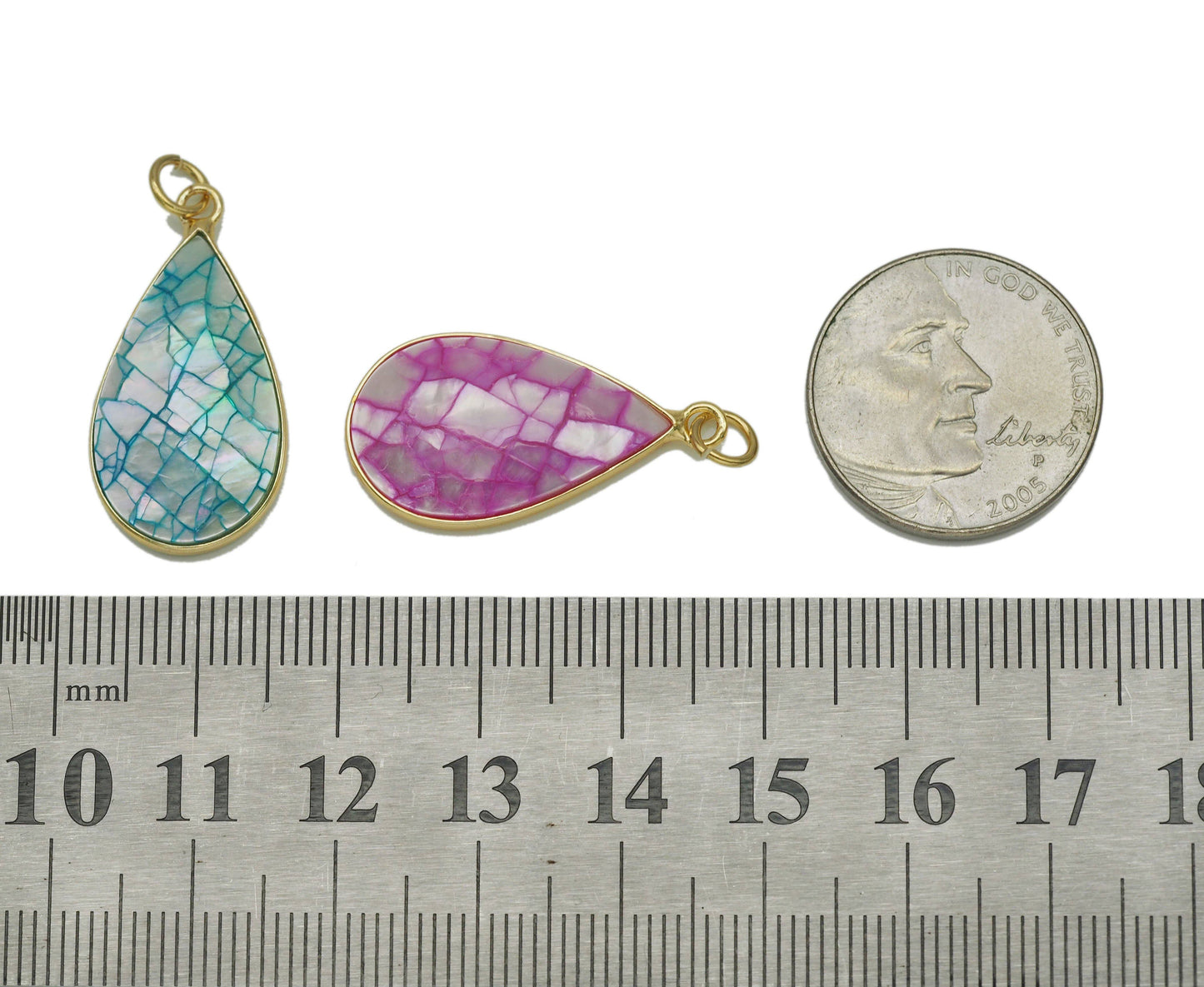 Gold Mother of Pearl Teardrop Charm, Sku#LX46