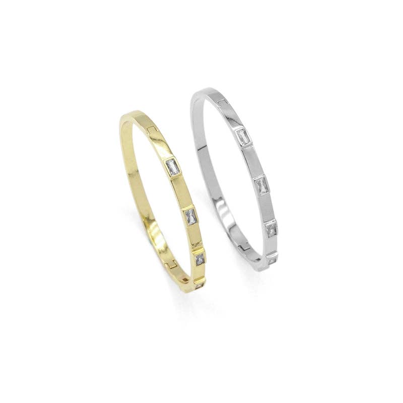 Thin Rectangle CZ Stud Bracelet, Sku#LX338
