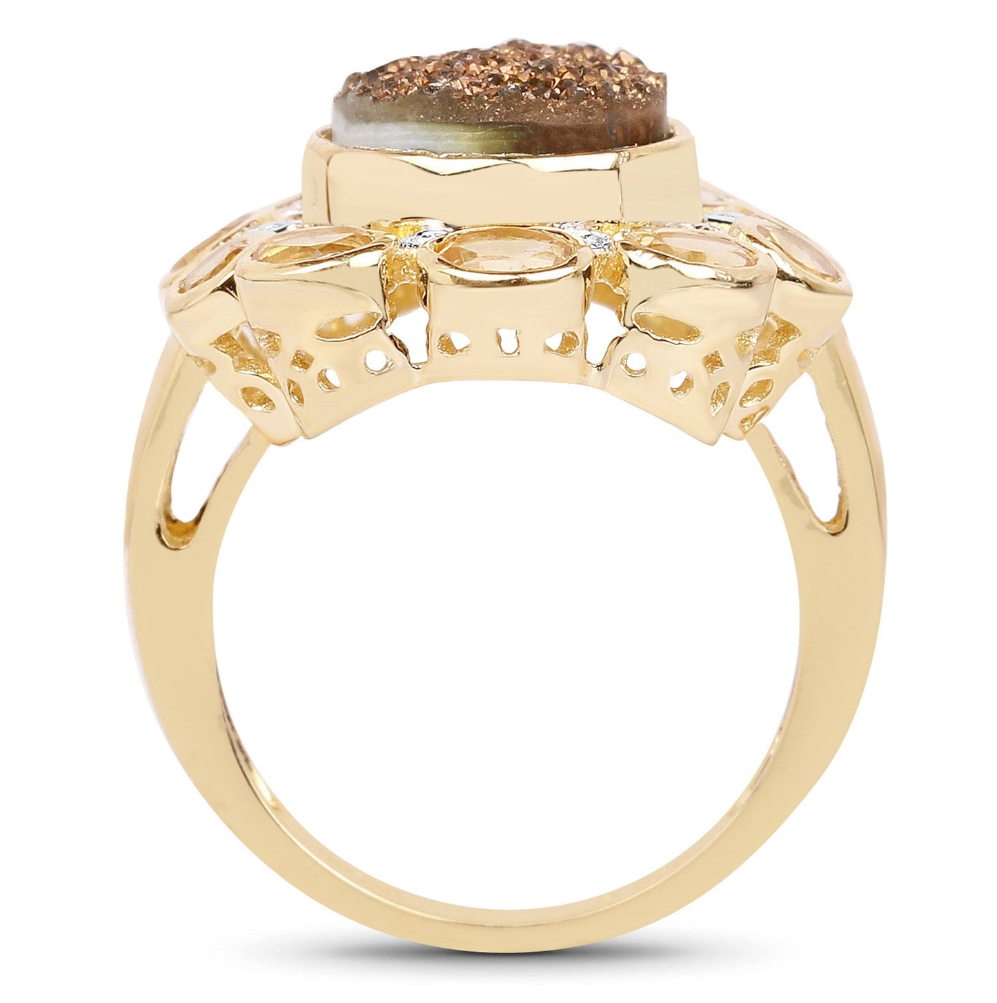 5.14 Carat Genuine Bronze Drusy and Citrine .925 Sterling Silver Ring