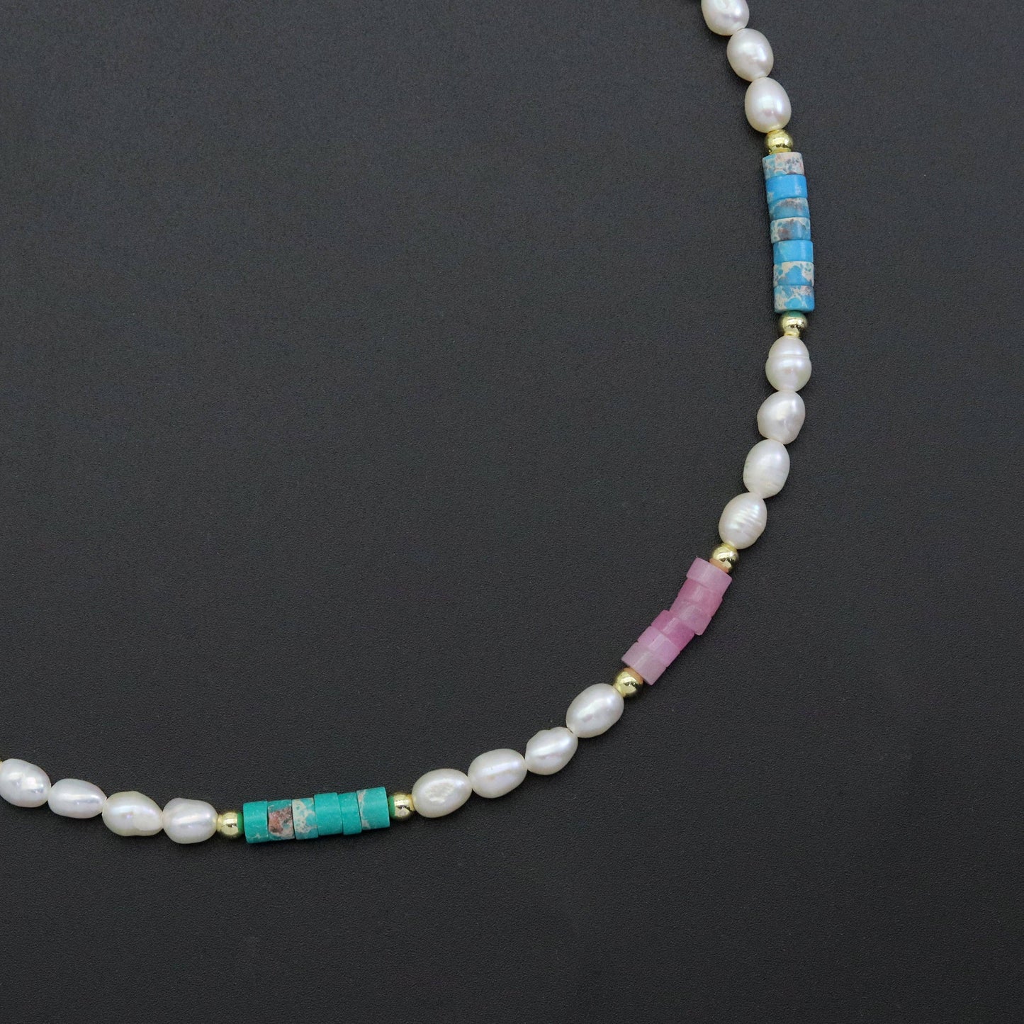 Colorful Gemstone with Freshwater pearl necklace, sku#EF555