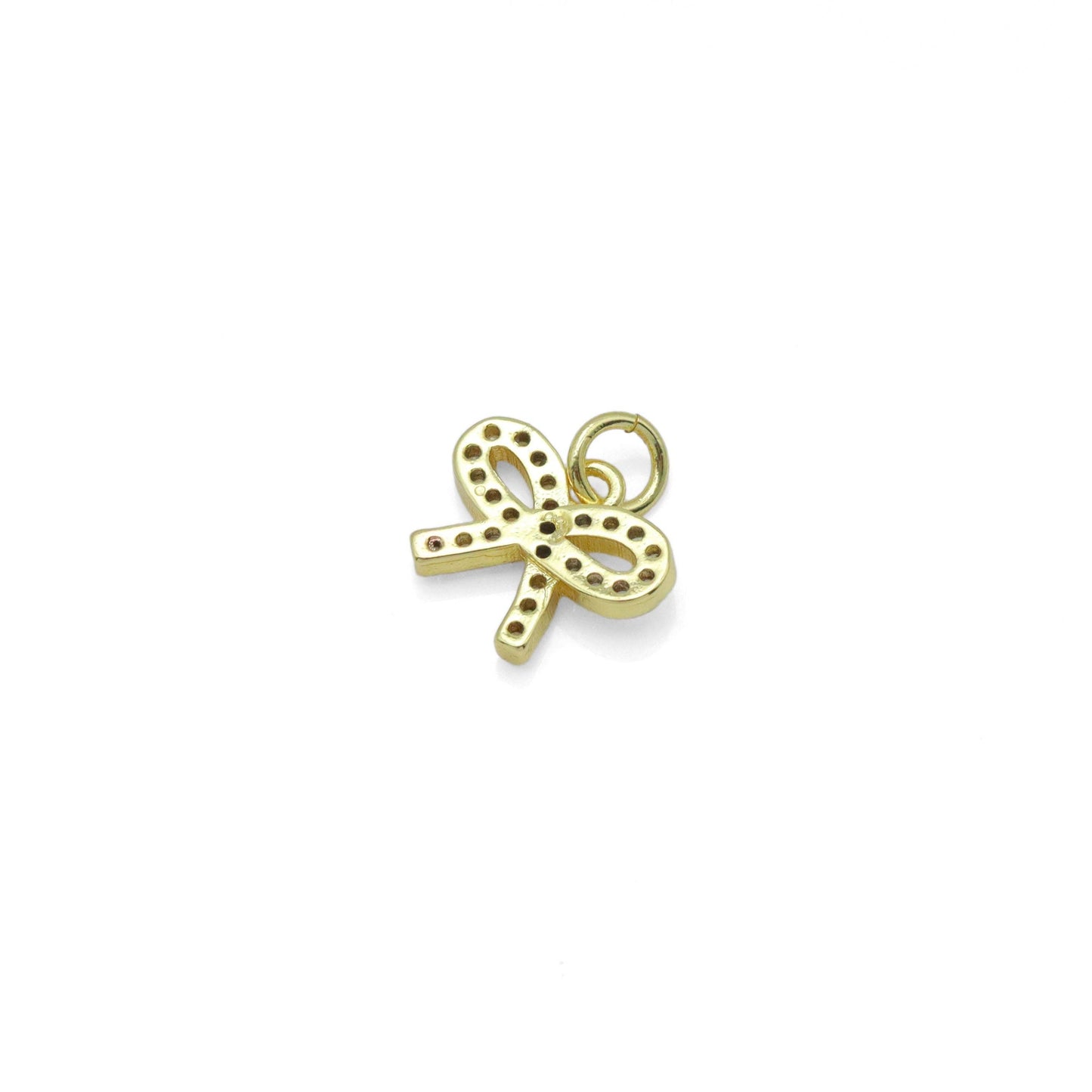 Gold Clear CZ Bowknot Charm Pendant, Sku#LK974