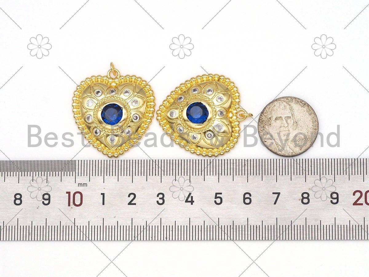18K Gold Filled Large Fancy Cobalt CZ Micro Pave Heart Pendant,Heart Pendant, 30mm,Sku#LK423