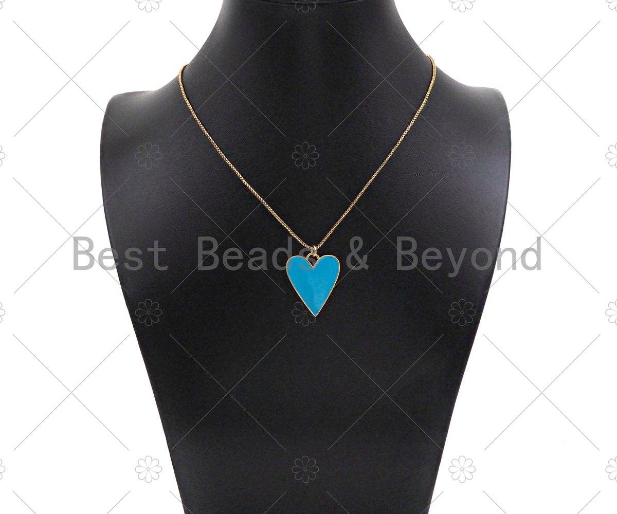Gold Filled Black White Red Blue Enamel Heart Pendant, SKU#L504