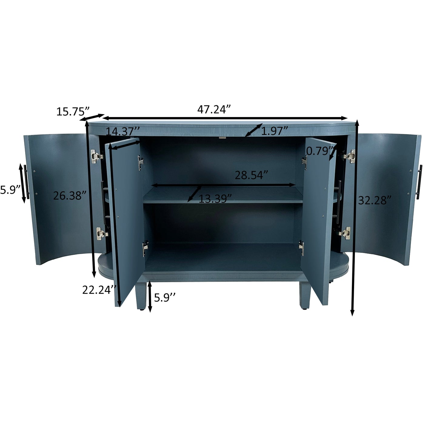 Modern Curved Sideboard 47.2-Inch Decorative Storage Cabinet