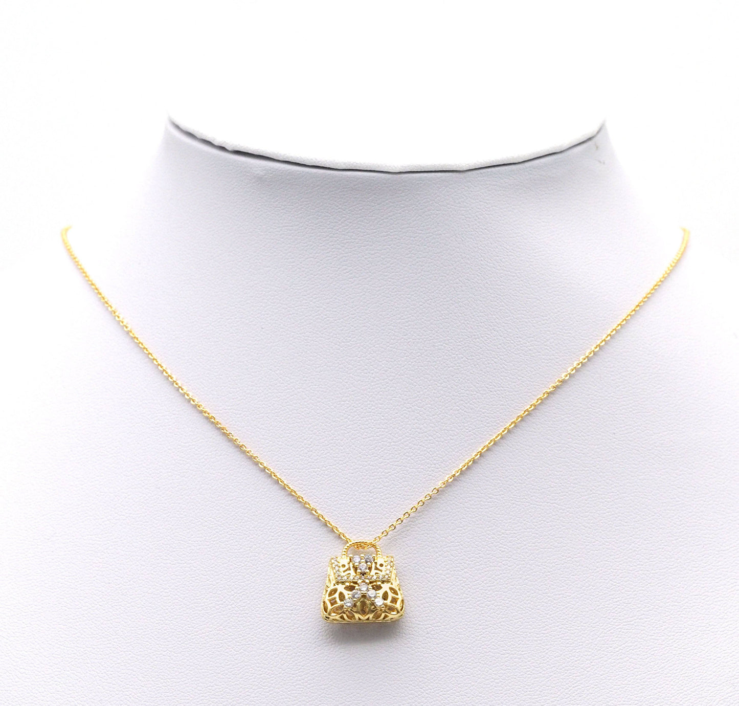 Gold CZ Pave Fashion Lady Bag Charm, Sku#LK701