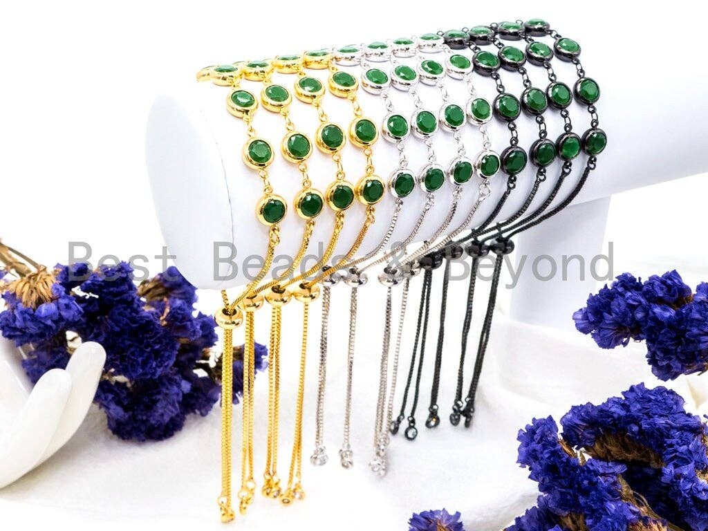 Sliding Adjustable Chain Bracelet, 8mm Green Jade bracelet, Link bracelet, Silver Gold Black Bracelet, Gem Beaded Bracelet, SKU#A47
