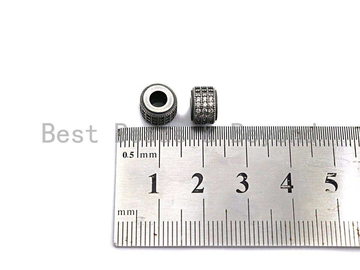 Antique Silver CZ Large Hole Cylinder/Drum Barrel Micro Pave Beads, sku#X125