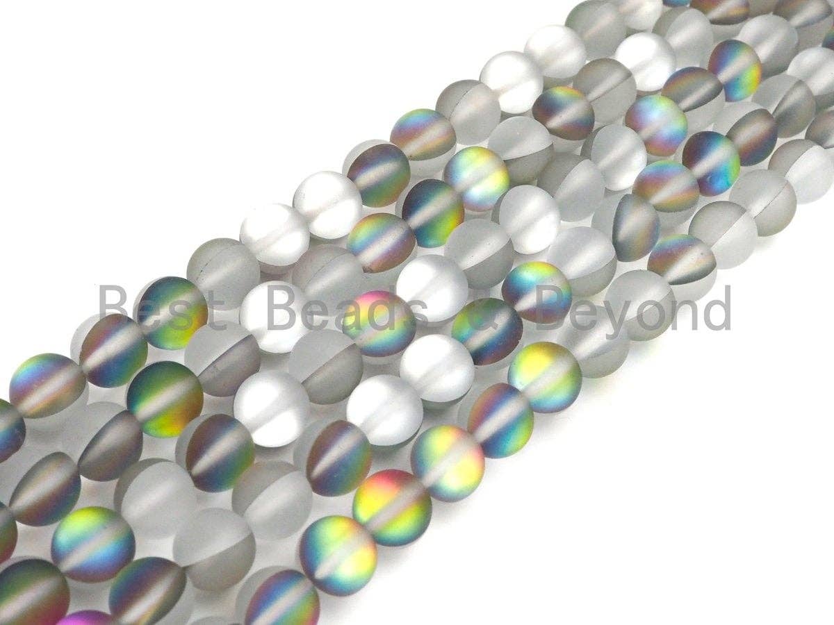 Matte Spectrolite Rainbow Gray Aura Quartz,  High Quality in Round 6mm/8mm/10mm/12mm, Manmade Crystal, 15.5inch strand, SKU#U830