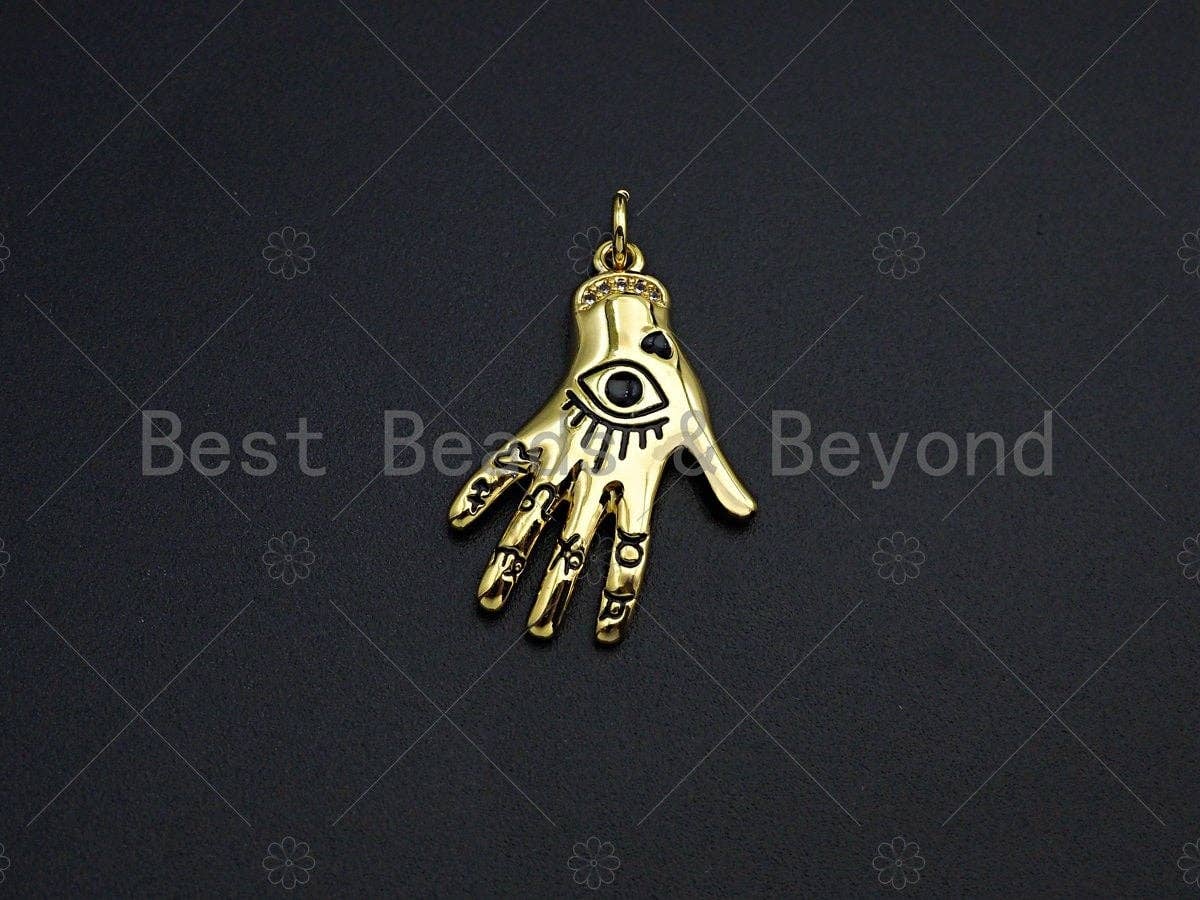 Evil Eye on Hand Shape Pendant/Charm, Lucky eye Enamel Jewel Hand Pendant, Gold Tone, 18x27mm,Sku#LK05