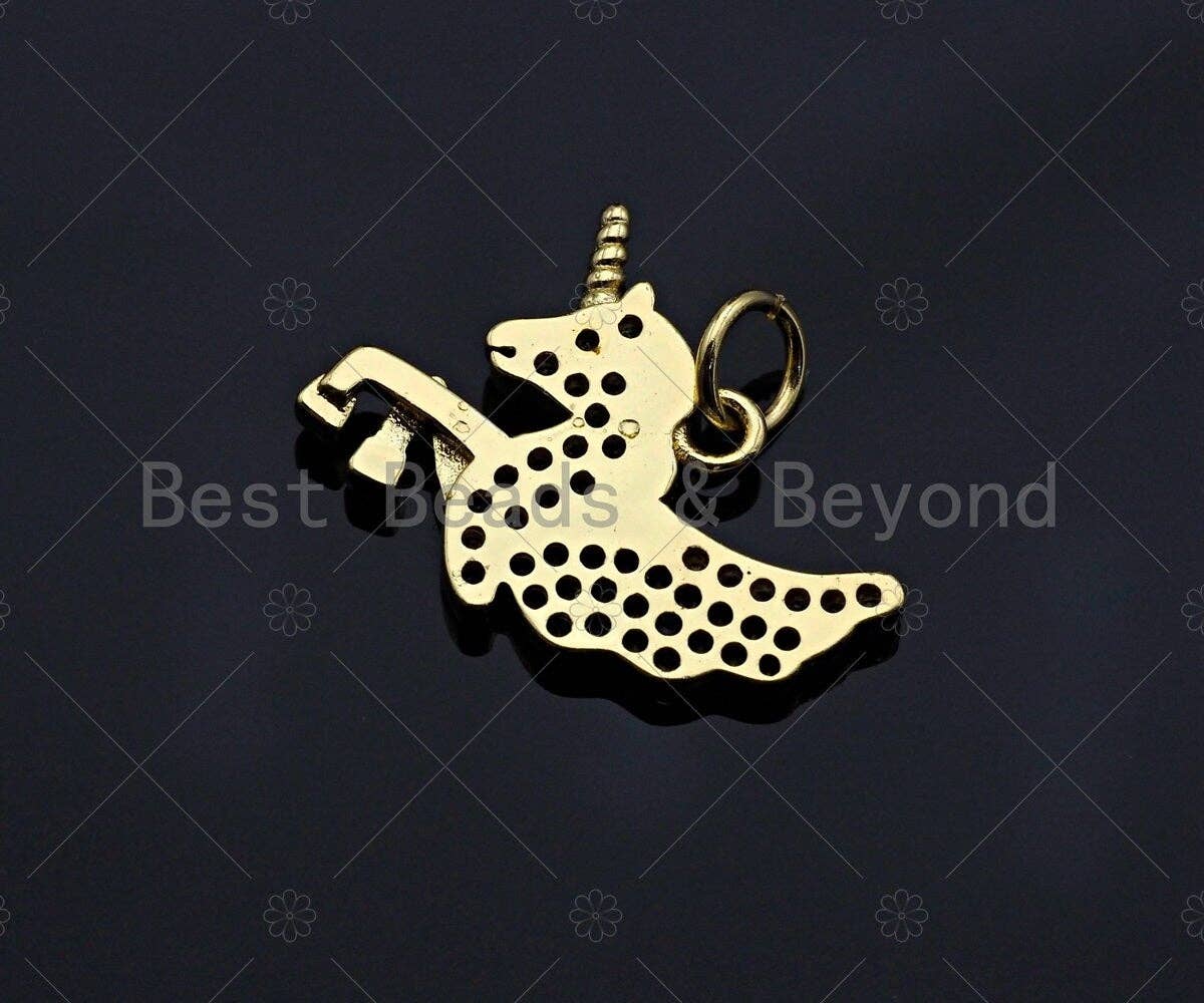 Cobalt CZ Micro Pave Unicorn Pendant/Charm, Legendary creature Charm Pendant, Silver/Gold/Rose Gold Tone, 16x21mm, Sku#Y285