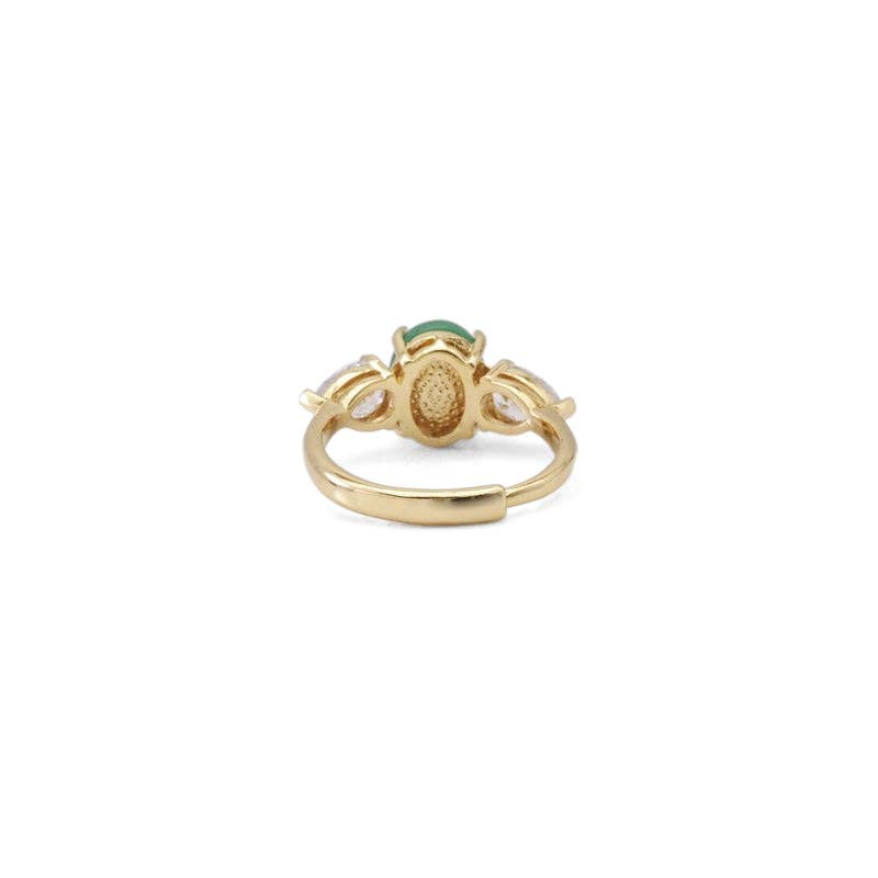 Gold Green Oval Jade CZ Adjustable Ring, Sku#LX354