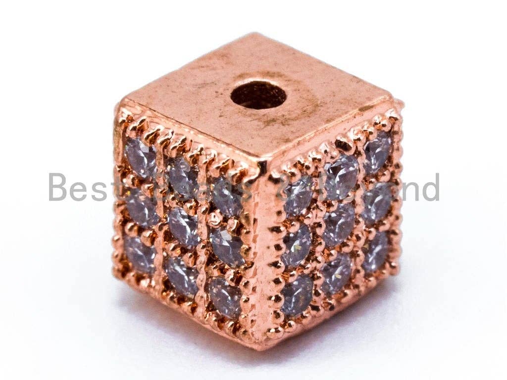 CZ Micro Pave 6mm Cube Spacer Beads, Cubic Zirconia Spacer Beads, Gold,Silver,Rose Gold,Black Tone, sku#C22