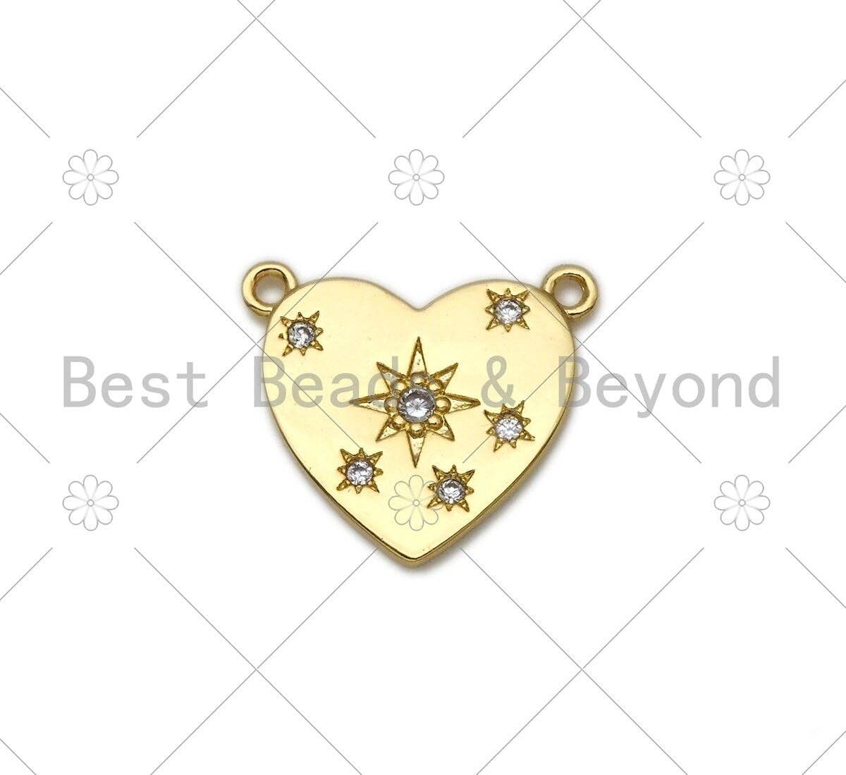CZ Micro Pave Five Point Star On Heart Shape Pendant,18K Gold Filled Star Charm, Necklace Bracelet Charm Pendant,19x16mm,Sku#LK403