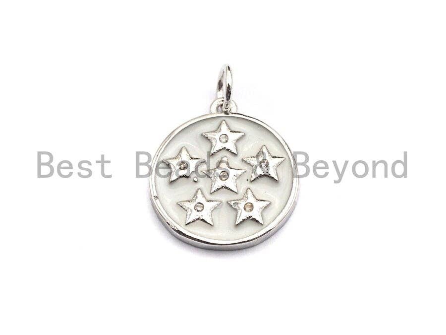 White Enamel Round Disc with Stars Charms Pendant, Enamel Pendant,Round Enamel, Gold/Silver/Rose Oil Drop jewelry Findings,16x20mm,sku#Z373