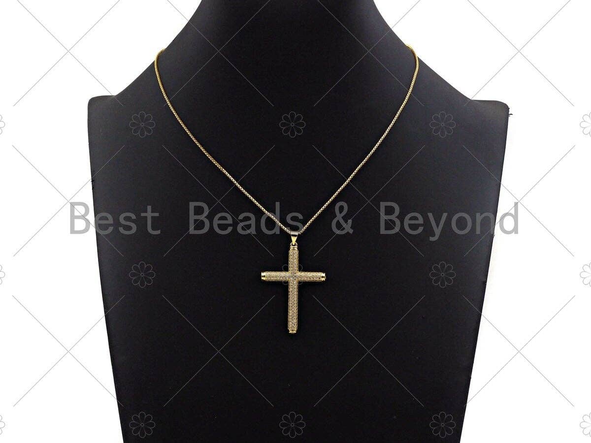 Large CZ Micro Pave Gold Cross Shape Pendant, Sku# LK142