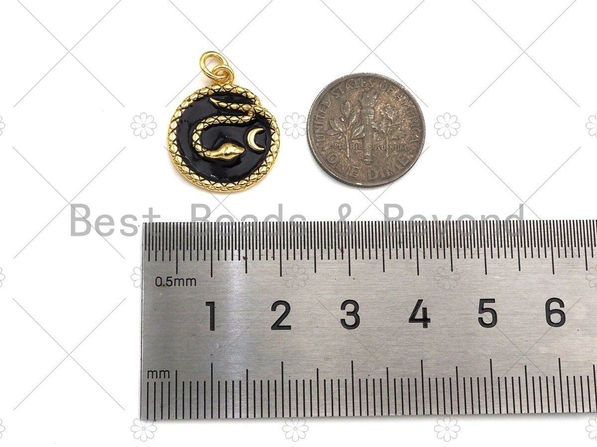 Enamel Snake on Round Coin Pendant,Enamel Snake Pendant,Enamel Pendant,Enamel Jewelry,17x20mm, Sku#L449