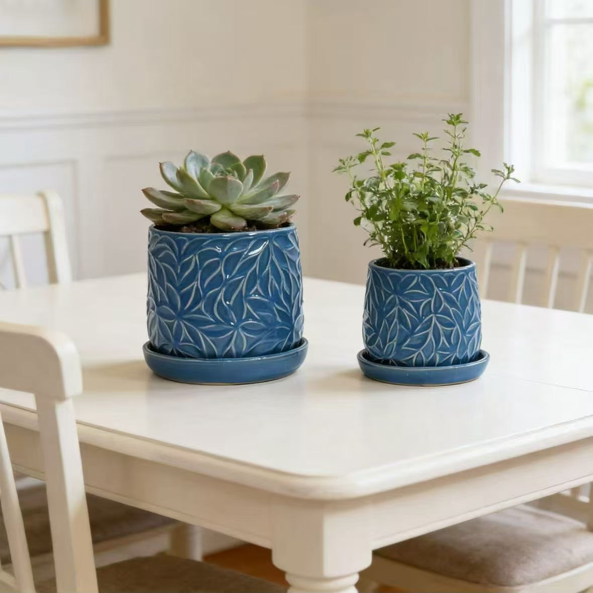 Handmade Ceramic Planter Set of 2, 6" & 8" Diameter, Deep