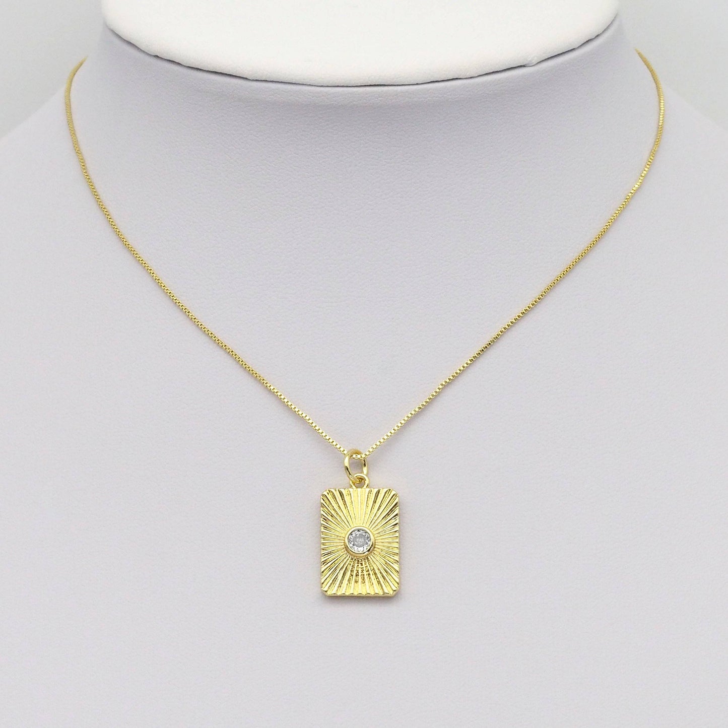 CZ Center Radical Light Rectangle Dog tag Charm, Sku#LX362