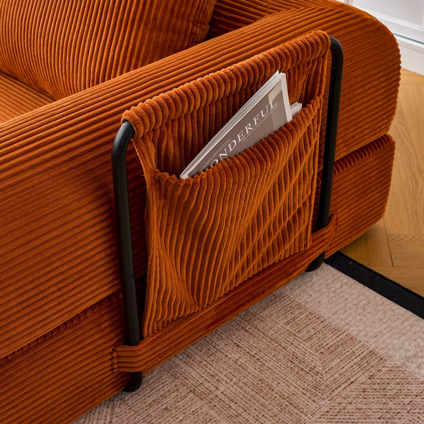 Convertible Sleeper Sofa Bed with Cylindrical Pillow - Orange