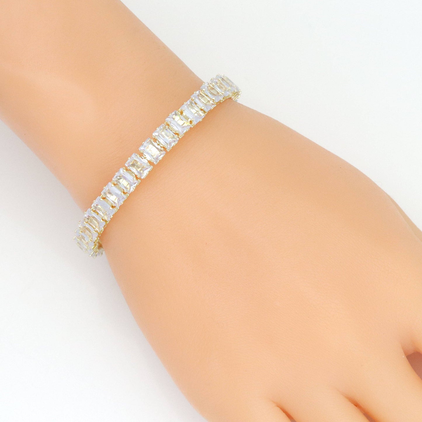 Gold Silver Rectangle CZ Adjustable Bracelet with Ball End, Sku#A443