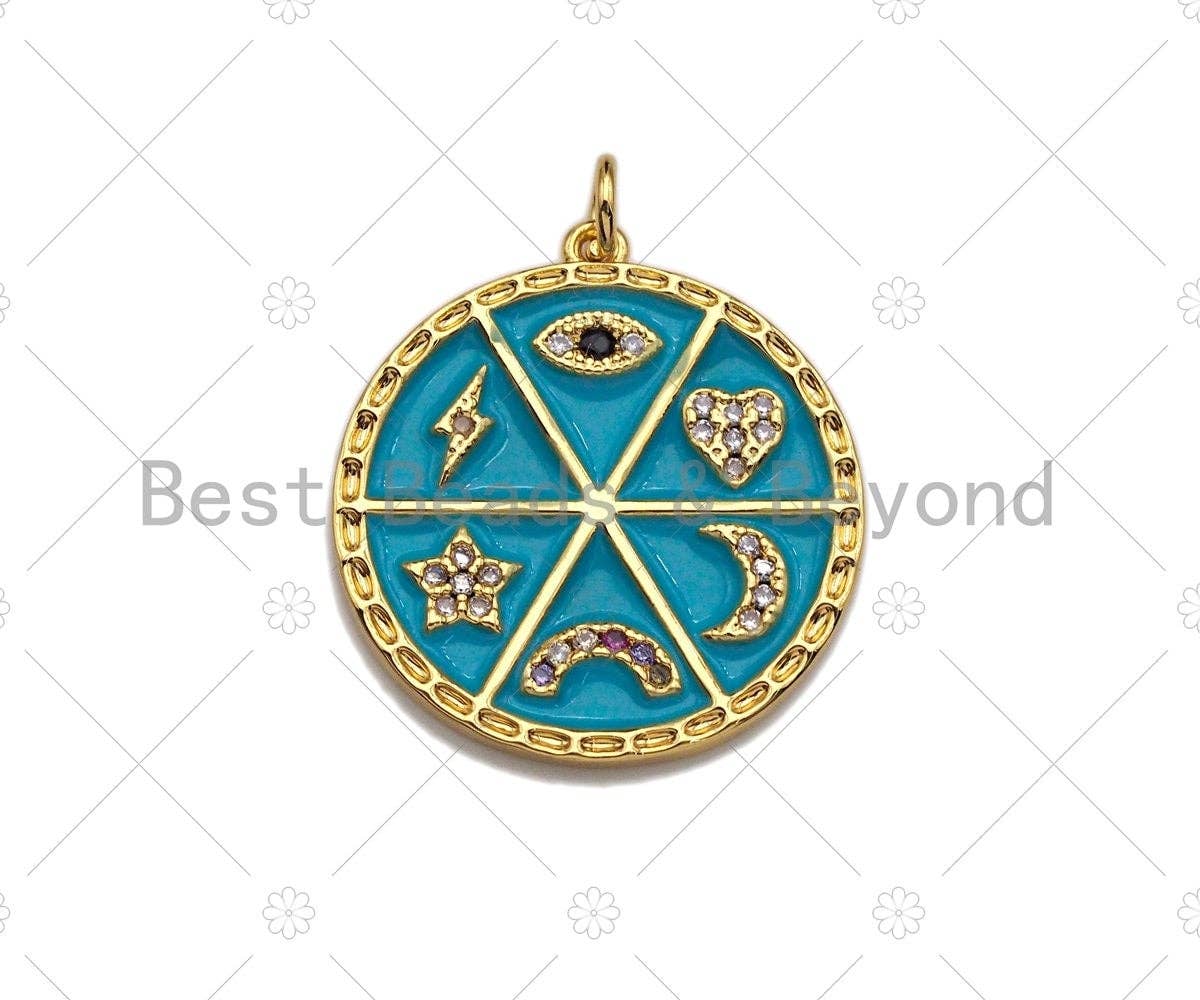 Pave CZ Turquoise Enamel Moon Star Heart Eye Rainbow Pendant, Enamel Pendant jewelry Findings, 22x24mm,sku#Z1237
