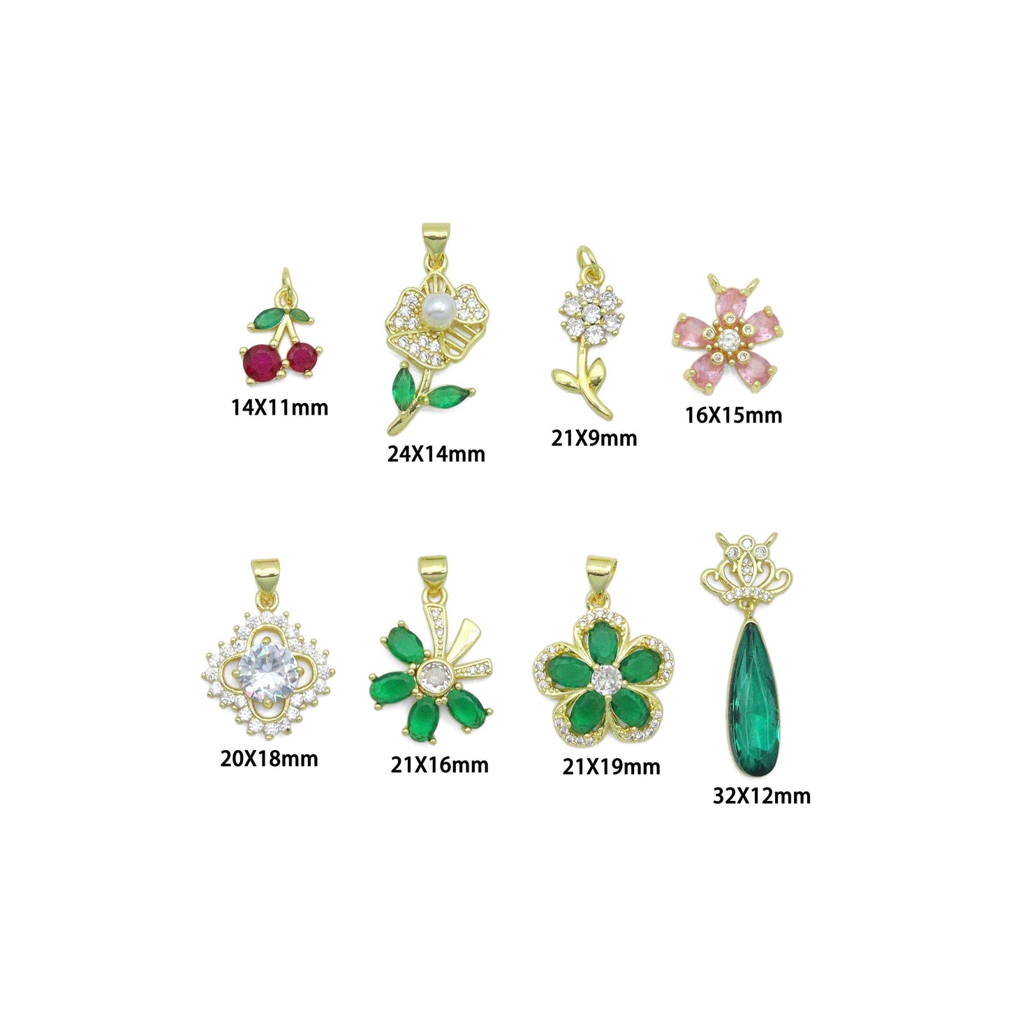 CZ Cherry Flower Crown clover Charm Pendant,Sku#LK1258