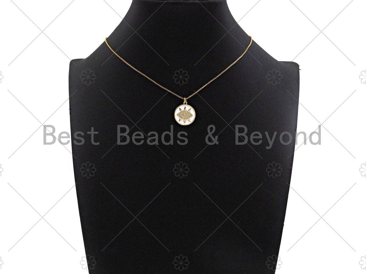Colorful Enamel PAVE Evil Eye On Round Coin Pendant, SKU#L430C
