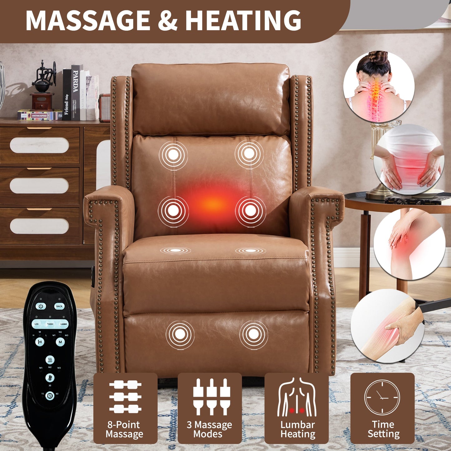 Camel Manual Recliner Chair in Faux Leather