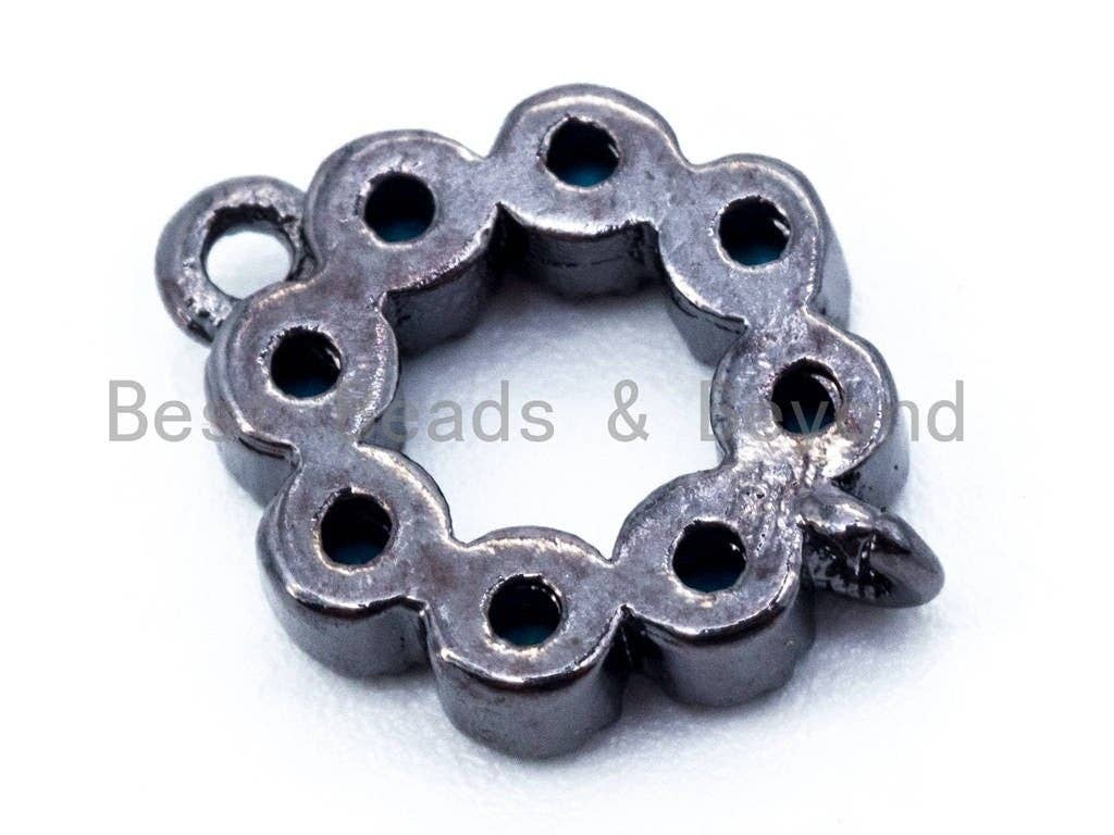 CZ Micro Pave Turquoise Flower Connector Charm, Blue Topaz CZ Pave in Gold,Rose Gold,Black, Charm Findings, 8x12mm, sku#M99