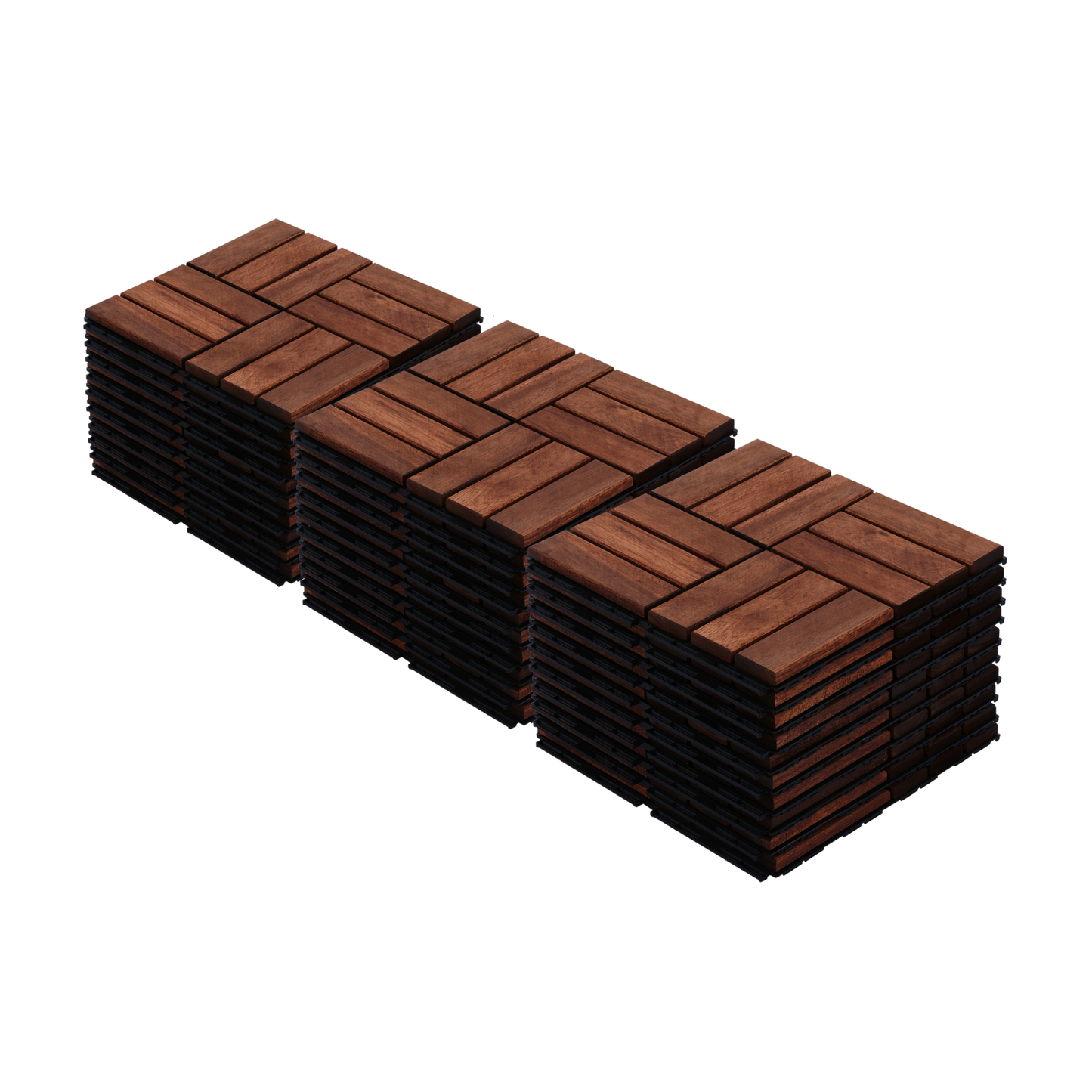 Acacia Wood Interlocking Deck Tiles Checker Pattern