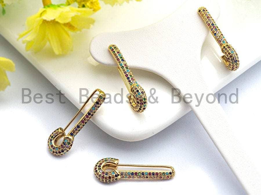 Colorful CZ Safety Pin Earrings, Sku#J123