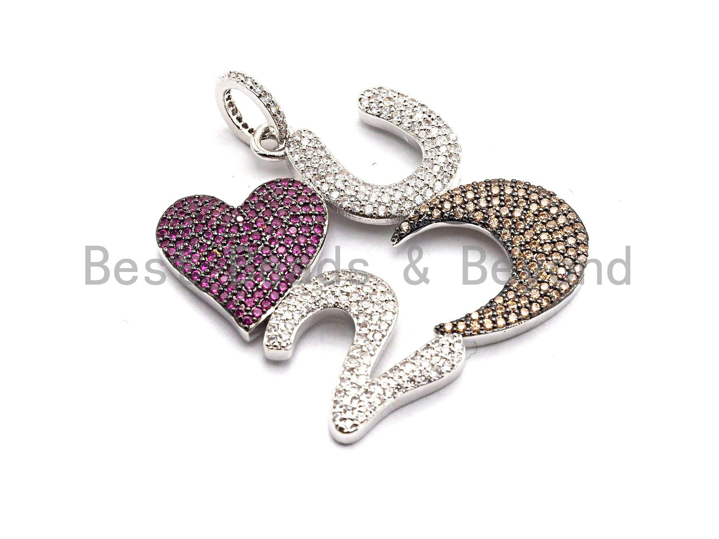 CZ Fuchsia Micro Pave LOVE U To the moon Pendant, CZ Pave love Pendant,Gold/Rose Gold/Silver/Gunmetal, Love Charm, 34x35mm,Sku#F779