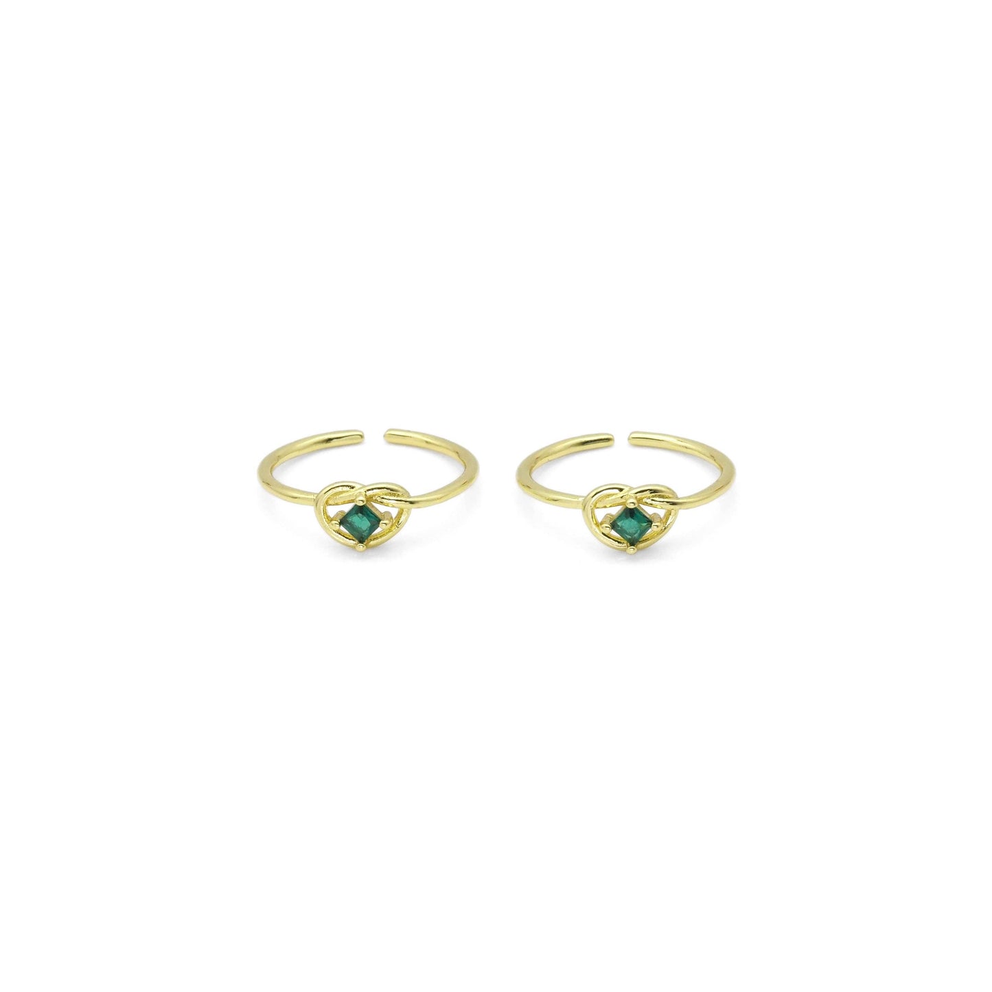 Gold Green CZ Knotted Heart Adjustable Ring, Sku#LK876