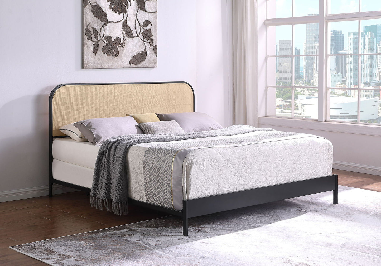 Amherst Radio Weave Rattan Metal Eastern King Bed Black