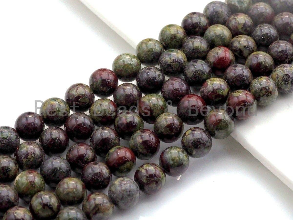 Natural Dragon Blood Jasper, Round Smooth 6mm/8mm/10mm/12mm, 15.5" Full Strand, sku#U632