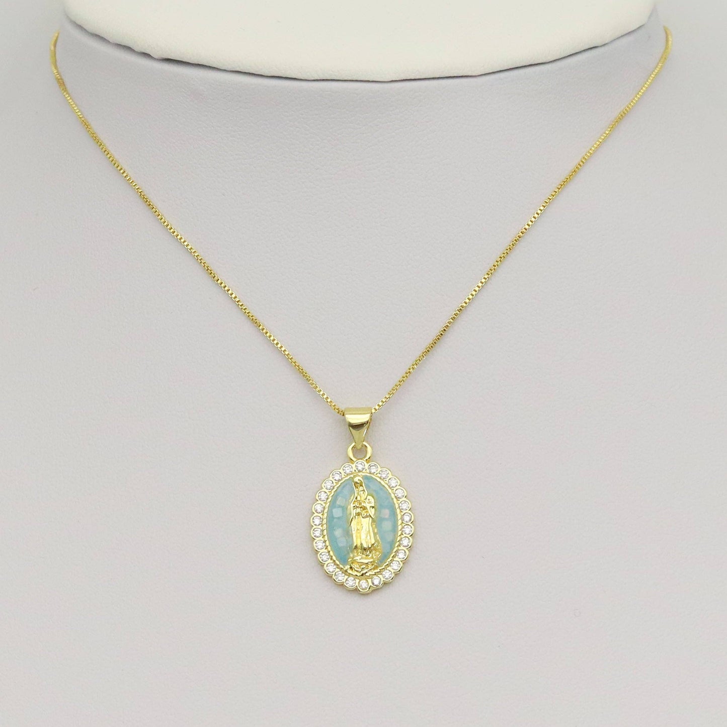 Blue White Oval Shape Mother of Pearl Mary Charm, Sku#LX504