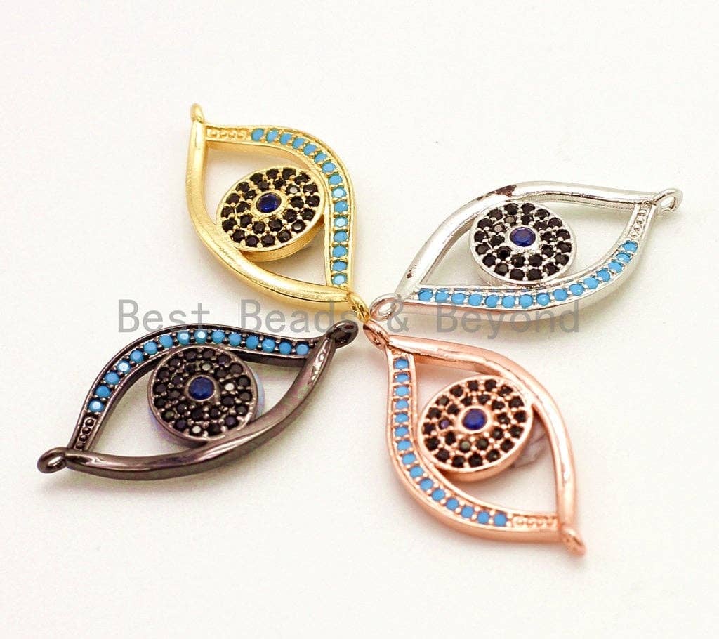 CZ Micro Pave Turquoise Evil Eye Connector for Bracelet/Necklace, Cubic Zirconia Space Connector,12x26mm sku#E37C